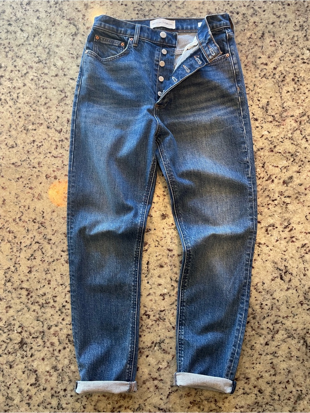 Denim Forum/Aritzia YOKO highrise slim buttonfly 28L ret. $110